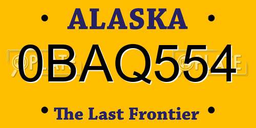 0BAQ554 Alaska License Plate