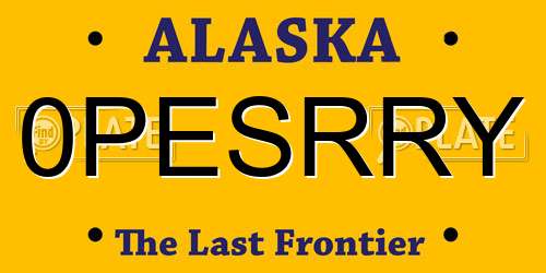 0PESRRY Alaska License Plate