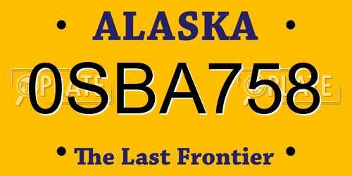 0SBA758 Alaska License Plate