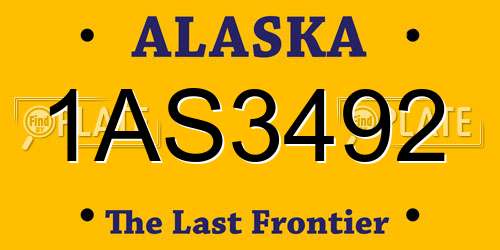 1AS3492 Alaska License Plate