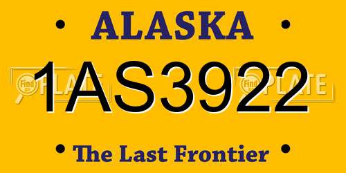 1AS3922 Alaska License Plate