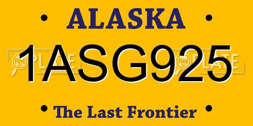 1ASG925 Alaska License Plate