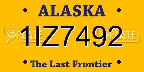1IZ7492 Alaska License Plate