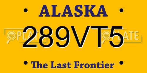 289VT5 Alaska License Plate