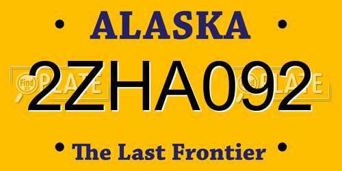 2ZHA092 Alaska License Plate