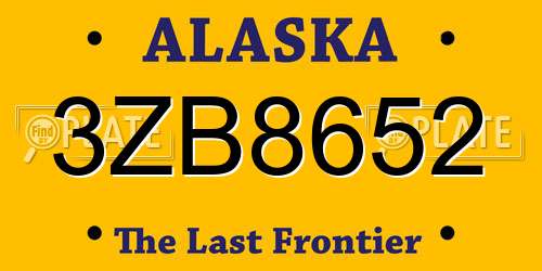 3ZB8652 Alaska License Plate