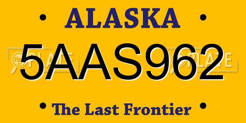 5AAS962 Alaska License Plate