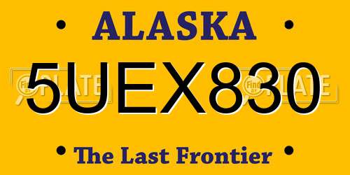 5UEX830 Alaska License Plate