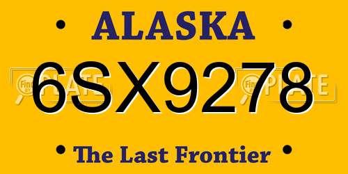6SX9278 Alaska License Plate