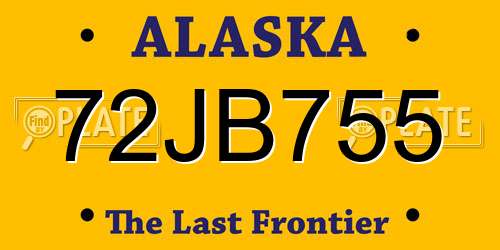 72JB755 Alaska License Plate
