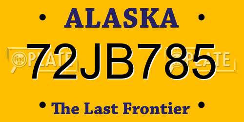 72JB785 Alaska License Plate