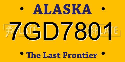7GD7801 Alaska License Plate