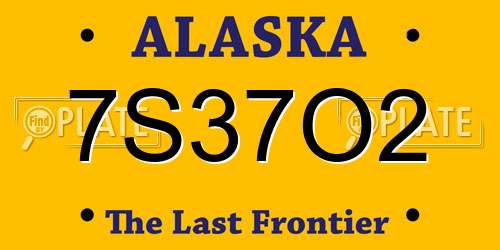 7S37O2 Alaska License Plate