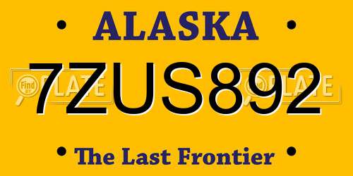 7ZUS892 Alaska License Plate