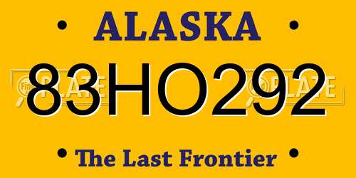 83HO292 Alaska License Plate