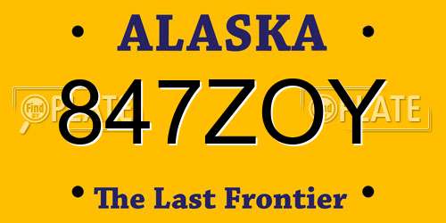 847ZOY Alaska License Plate