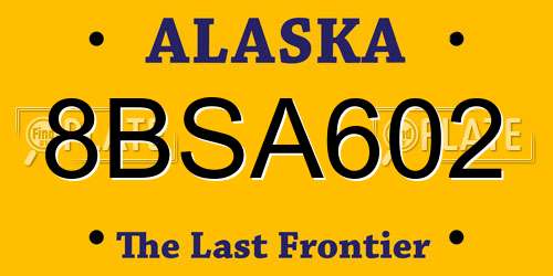 8BSA602 Alaska License Plate