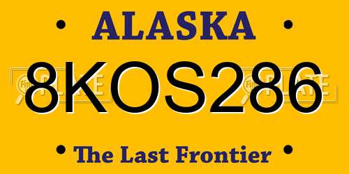 8KOS286 Alaska License Plate
