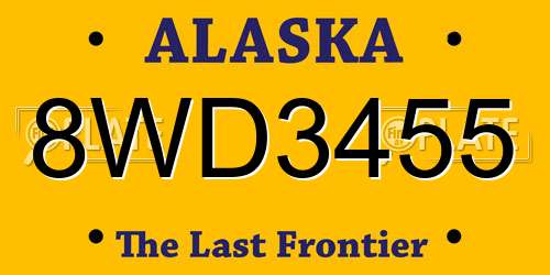 8WD3455 Alaska License Plate