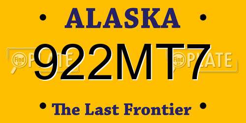 922MT7 Alaska License Plate