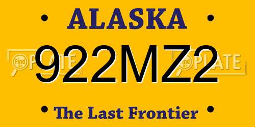 922MZ2 Alaska License Plate