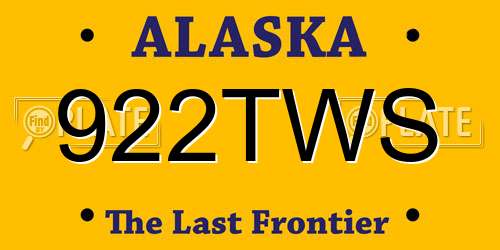 922TWS Alaska License Plate
