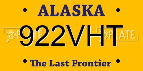 922VHT Alaska License Plate