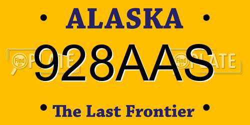 928AAS Alaska License Plate