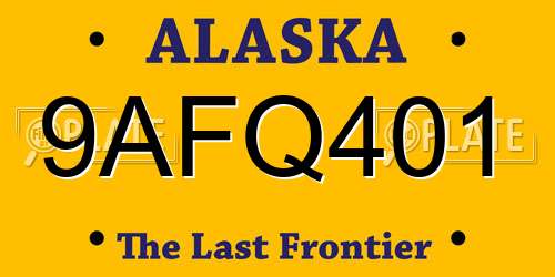 9AFQ401 Alaska License Plate