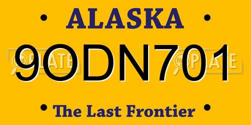 9ODN701 Alaska License Plate