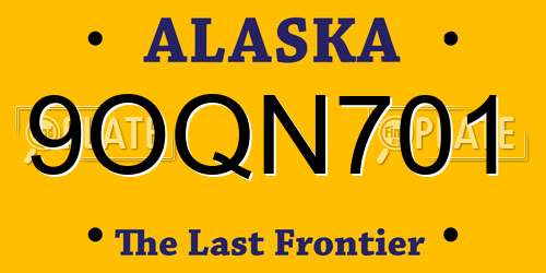 9OQN701 Alaska License Plate