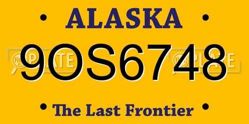 9OS6748 Alaska License Plate