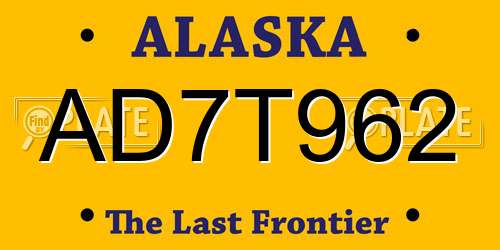AD7T962 Alaska License Plate