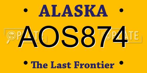 AOS874 Alaska License Plate