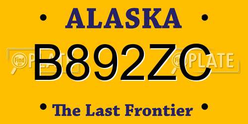 B892ZC Alaska License Plate