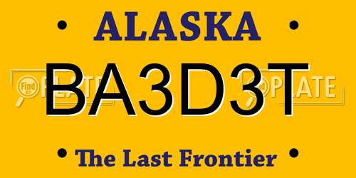 BA3D3T Alaska License Plate