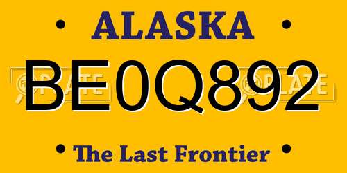 BE0Q892 Alaska License Plate