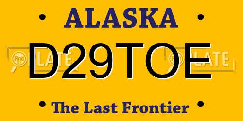 D29TOE Alaska License Plate