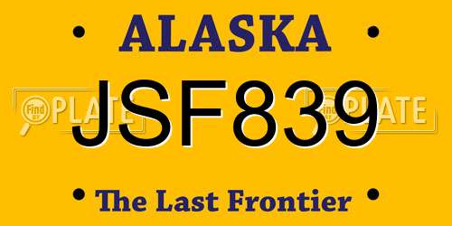 JSF839 Alaska License Plate