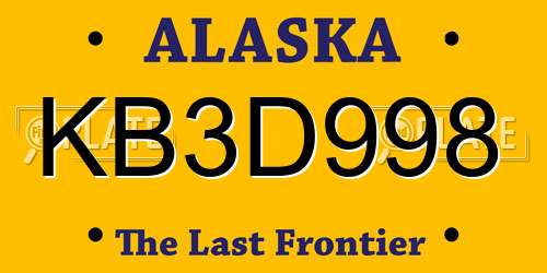 KB3D998 Alaska License Plate