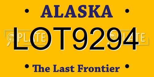 LOT9294 Alaska License Plate