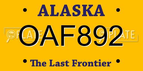 OAF892 Alaska License Plate