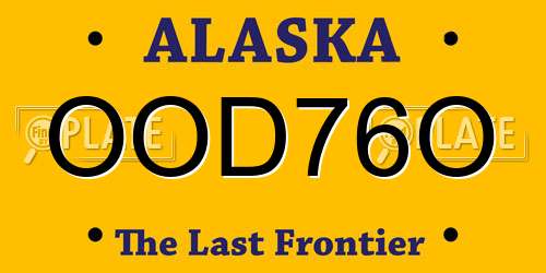 OOD76O Alaska License Plate