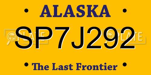 SP7J292 Alaska License Plate