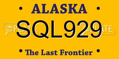 SQL929 Alaska License Plate