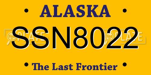 SSN8022 Alaska License Plate