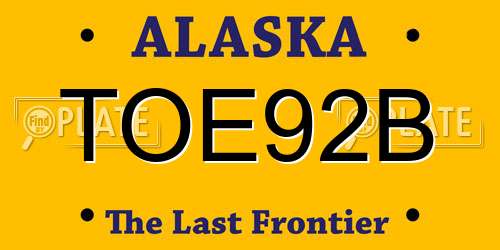 TOE92B Alaska License Plate