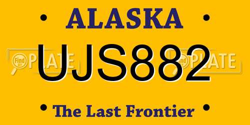 UJS882 Alaska License Plate
