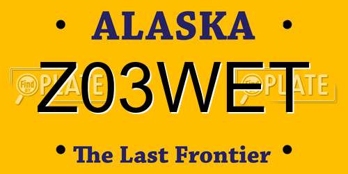 Z03WET Alaska License Plate