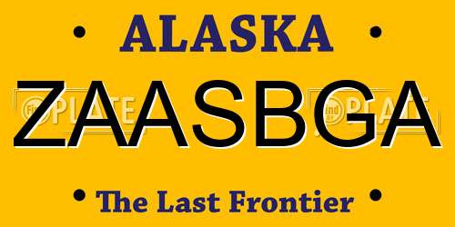 ZAASBGA Alaska License Plate